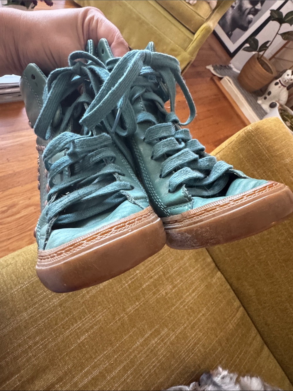 Ash Teal Lace-Up Studded High-Top Heels - Picture 8 of 11